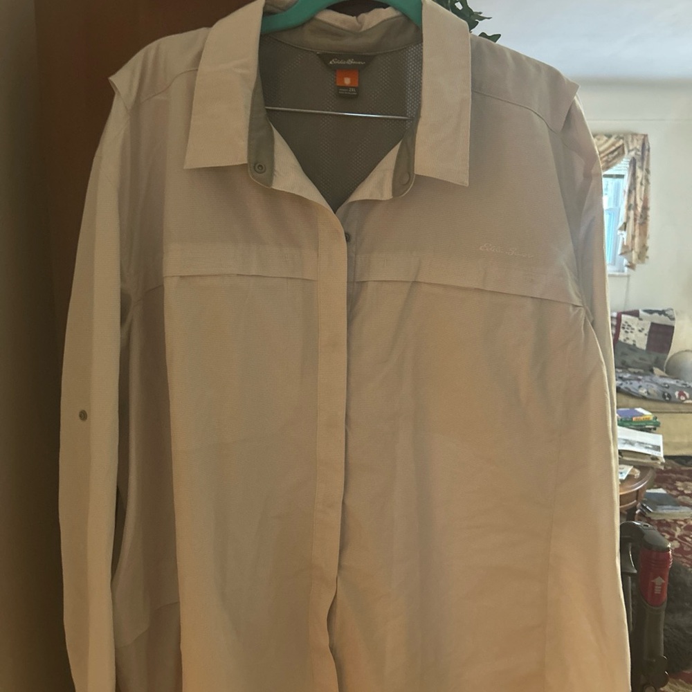 Eddie Bauer Women's Light Gray Snap Down Outdoor Shirt